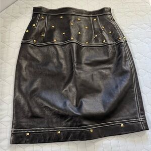 Black Leather Skirt with Gold Accents